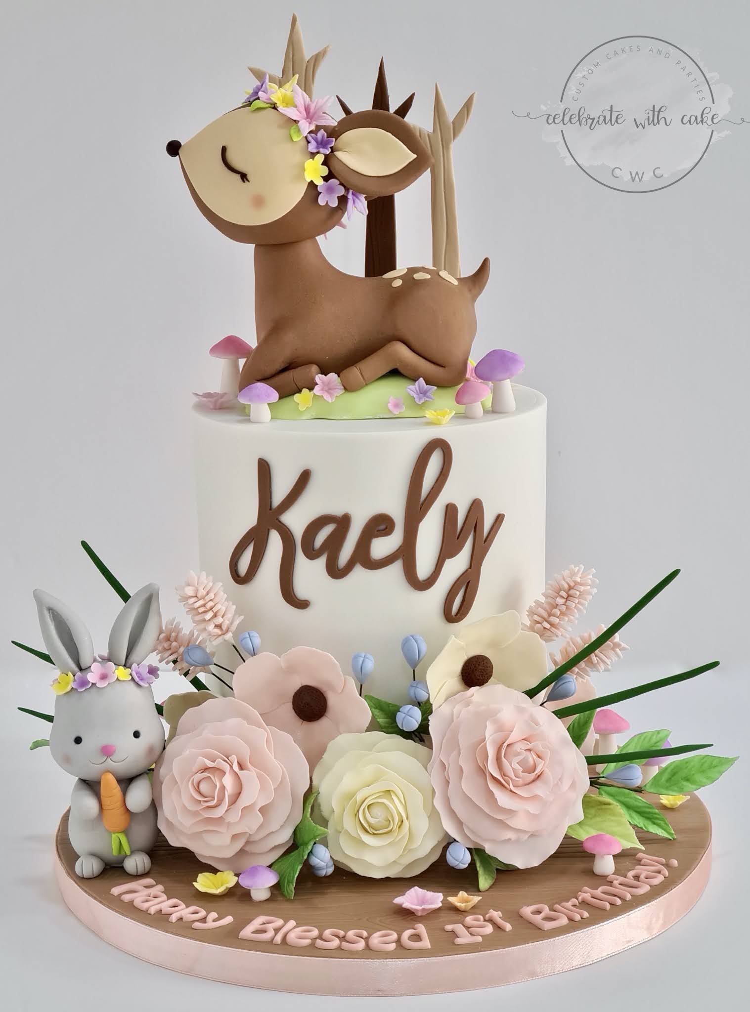 Celebrate with Cake! Woodland featuring Deer 1st birthday single tier Cake