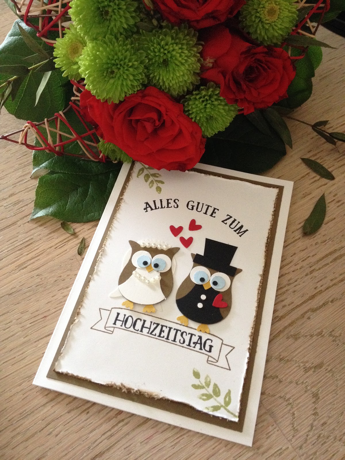 Stempellicht Hochzeitskarte mit Eulenstanze