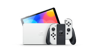 Nintendo Switch in white with a curvy dock