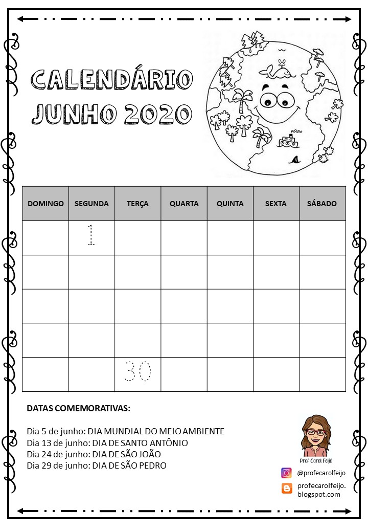 Calendário do Mês de Junho