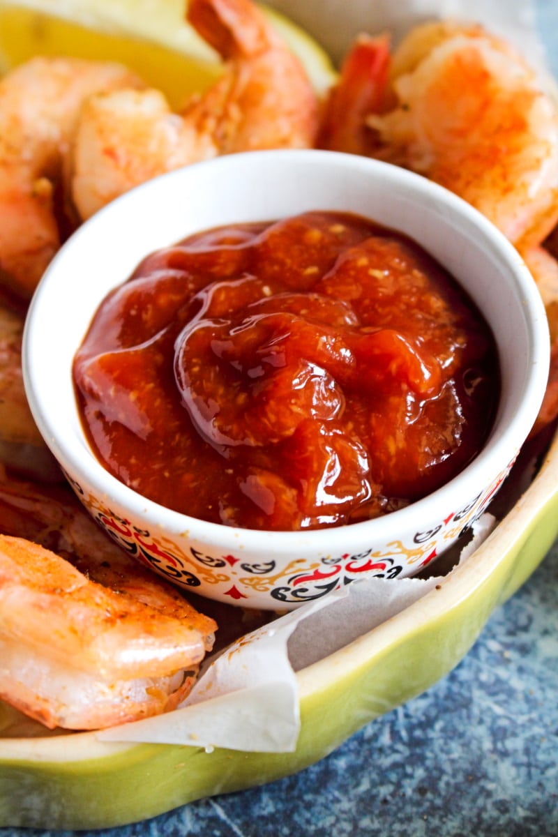 This easy recipe for Homemade Cocktail Sauce can be made in just five minutes with five simple ingredients. It's the perfect pair for your shrimp! #cocktailsauce #shrimp