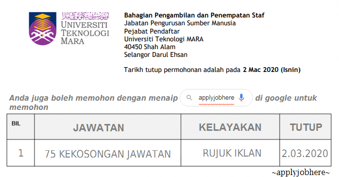 Pengambilan staf iapps.uitm.edu.my Jawatan Kosong