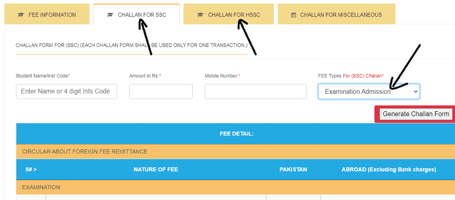 fbise marks improvement challan online