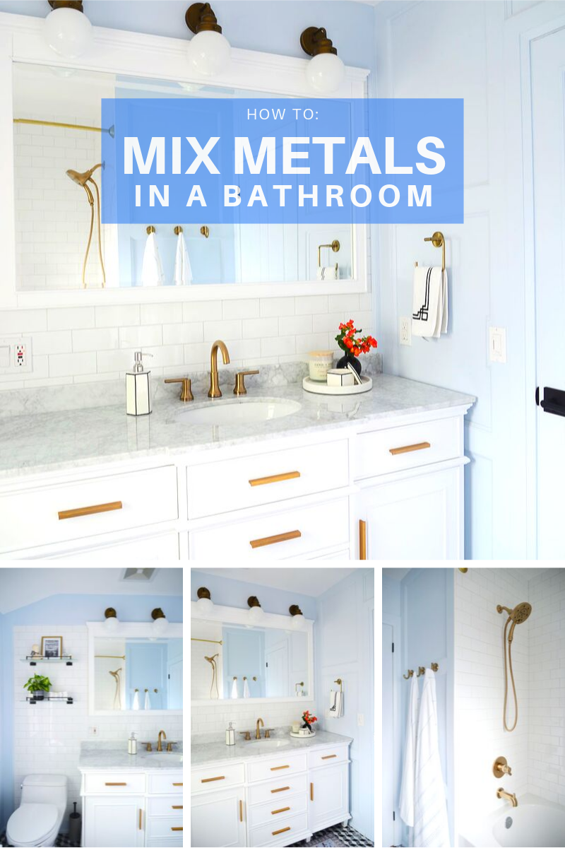 mixing metal finishes, mixing metals in bathroom, brass mixed with black metal