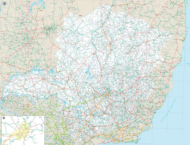 Mapa rodoviário gigante de Minas Gerais