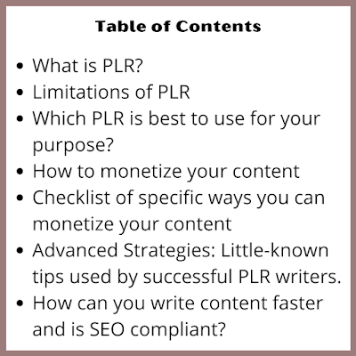 Table of content for post How to use PLR successfully