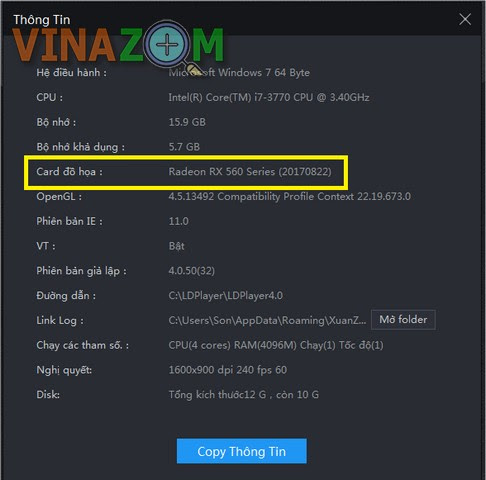 Thông tin phần cứng LDPlayer