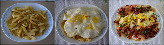 Huevos rotos con patatas y bacon
