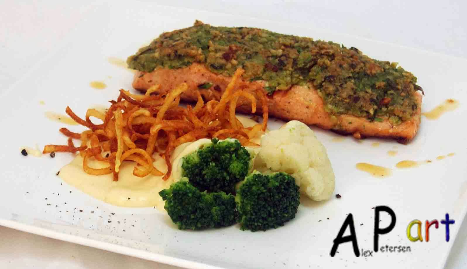 Alex the Contemporary Culinarian Parsley and Macadamia Crusted Baked