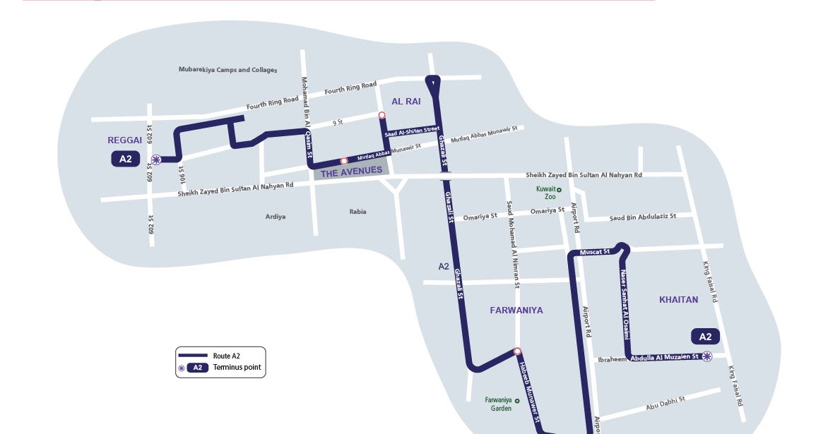 Kuwait City Bus Route A2 (KhaithanFarwaniyaReggai to Avenues) Kuwait City Bus Route