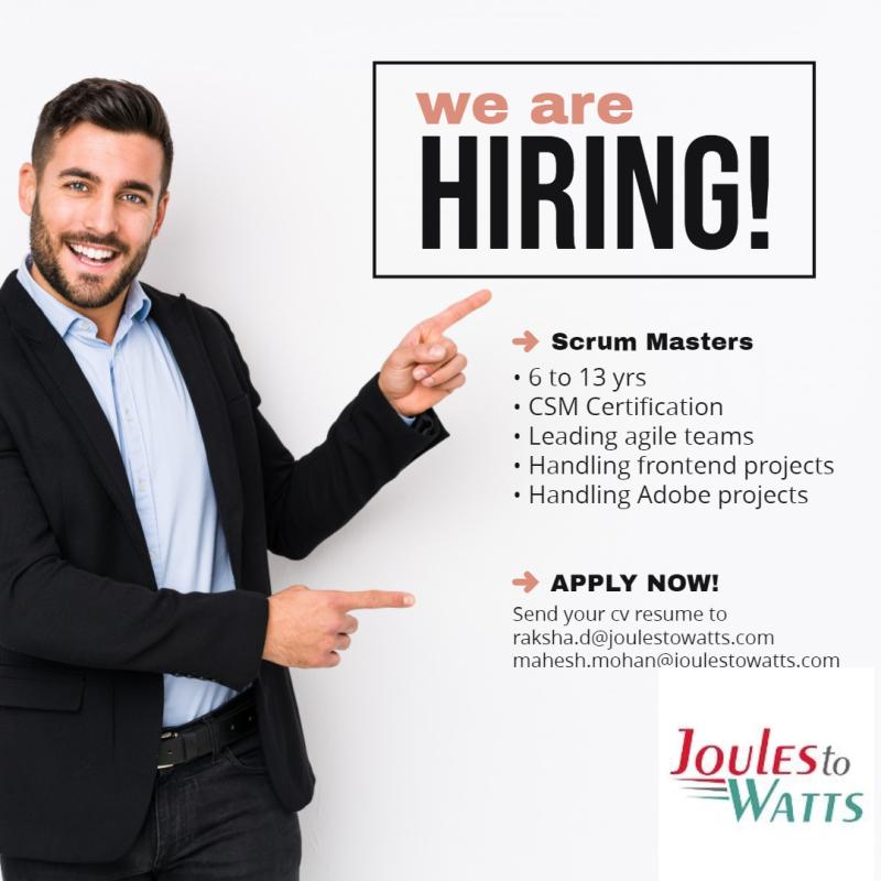 Joules to watts is hiring Scrum Masters