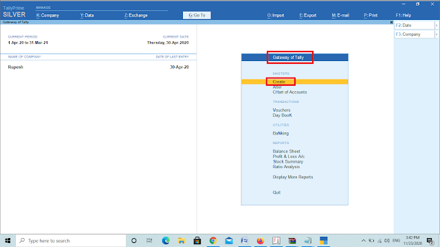 Create Ledger in Tally Prime In Hindi ,Account Create In Tally With Shortcut Key