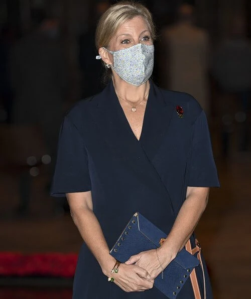 The Countess of Wessex attended the All Souls' Day service at Westminster Abbey. Mark Spencer navy swing midi blazer dress half sleeve