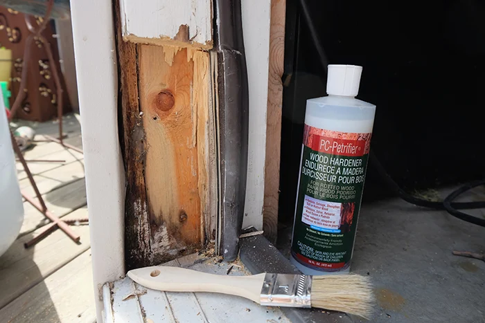 wood hardener on damaged wood to prevent rot