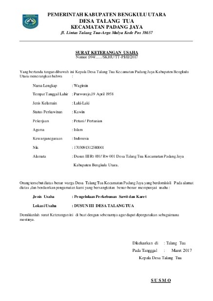 Contoh Surat Izin Usaha Dari Camat Id Lif Co Id