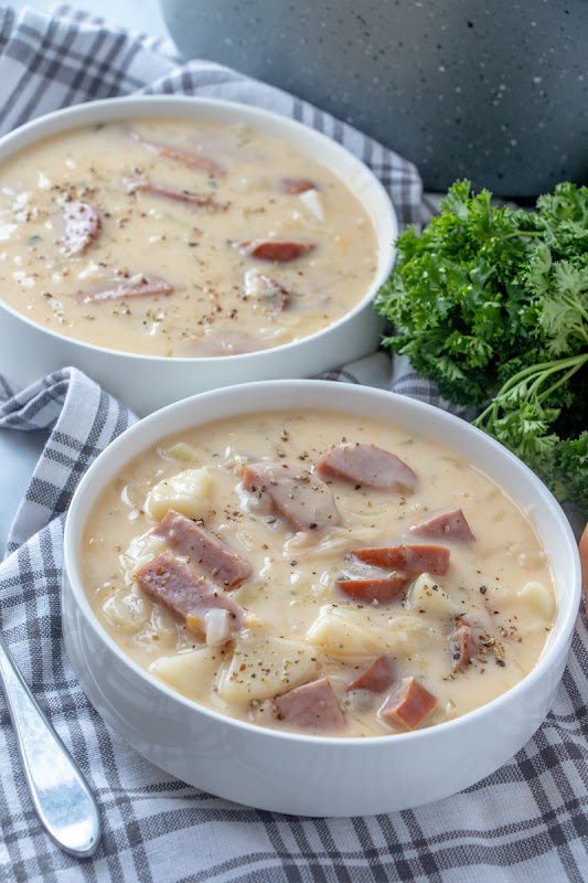 Delicious and easy 30 minute meal! Perfect for weeknight lunch or dinner and the sauerkraut adds a surprising touch of flavor in this German inspired soup. The kielbasa and potatoes make it hearty and comforting!