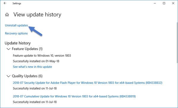 ถอนการติดตั้ง Windows 10 Updates