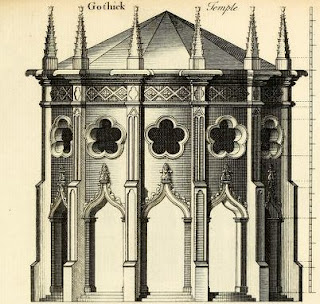 Design for a Gothic temple from Gothic architecture, improved by rules and proportions by B & T Langley (1747) Design for a Gothic temple from Gothic architecture, improved by rules and proportions by B & T Langley (1747)