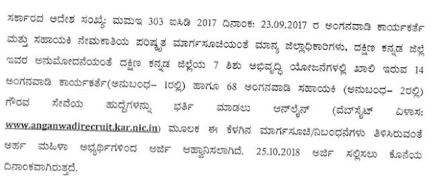 Dakshina Kannada- Apply for 82 Anganavadi Helper and Workers Posts, Last date Oct 25 1