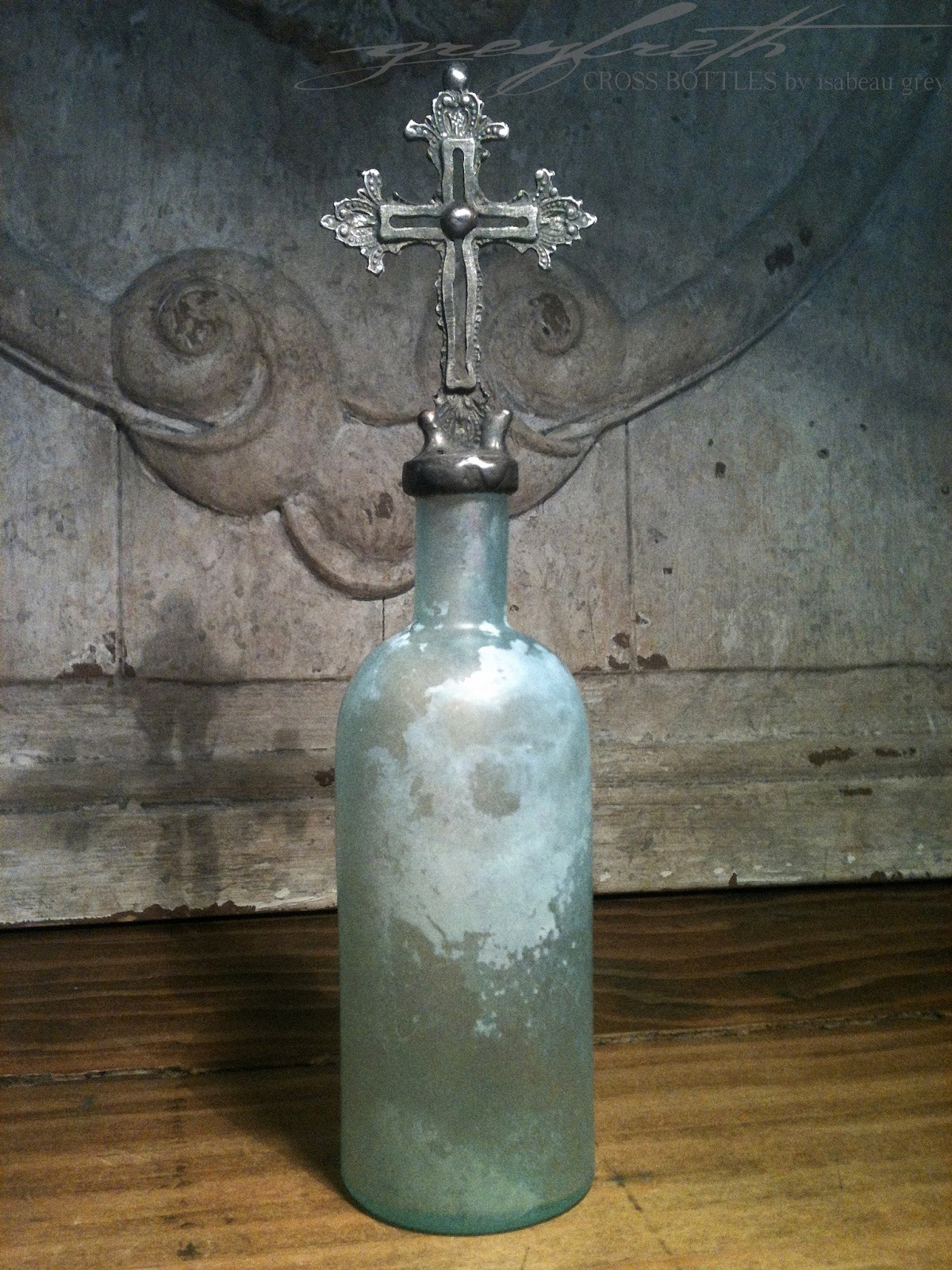 Vintage Blue Cross Bottles: GREYFRETH CROSS BOTTLES -- Pretty in Aqua
