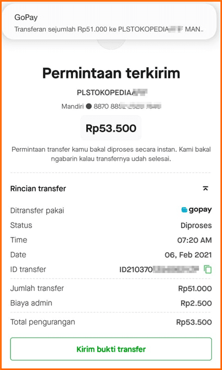 bayar tokopedia pakai gopay berhasil