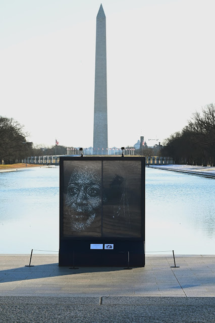 Glass Portrait of Vice President Kamala Harris at Lincoln Memorial Celebrates Her Shattering of Historic Glass Ceiling