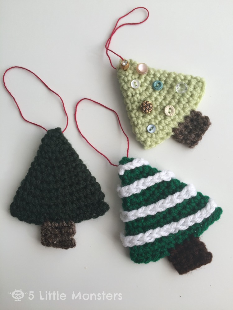crocheted Christmas trees ornaments