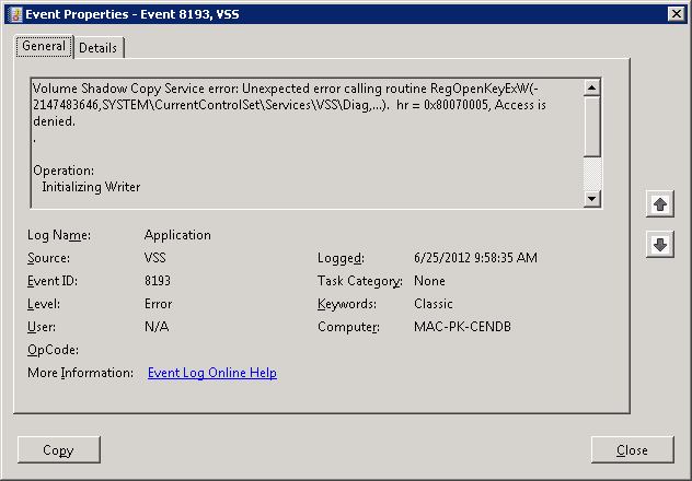 fel 8193 Windows operativsystem 2008