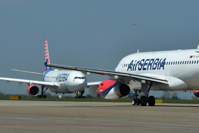 Air Serbia Airbus A330 and A319 aircraft at Belgrade Airport