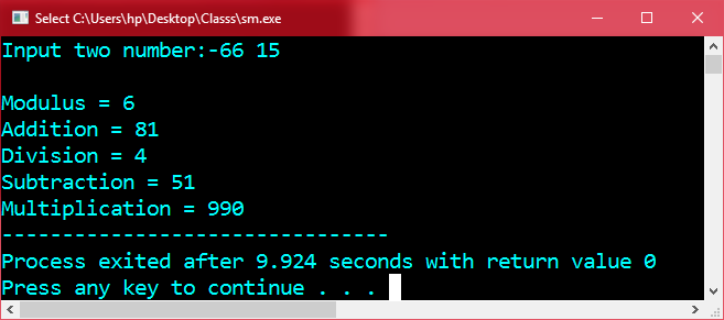 C++ program to perform basic arithmetic operations of two numbers.