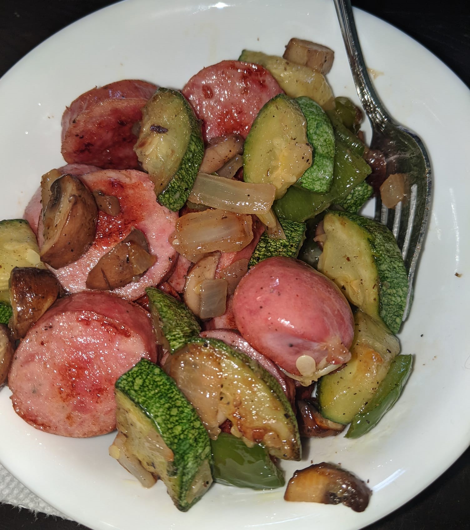 Dukan Diet Primer Kielbasa with squash and mushrooms (keto friendly)