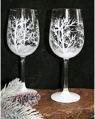 Trees hand-painted wine glasses Christmas