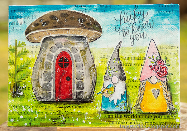 Layers of ink - Gnome Home Mixed Media Canvas Tutorial by Anna-Karin Evaldsson.