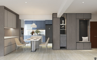 Blue Grey Kitchen & dining room swiss interior