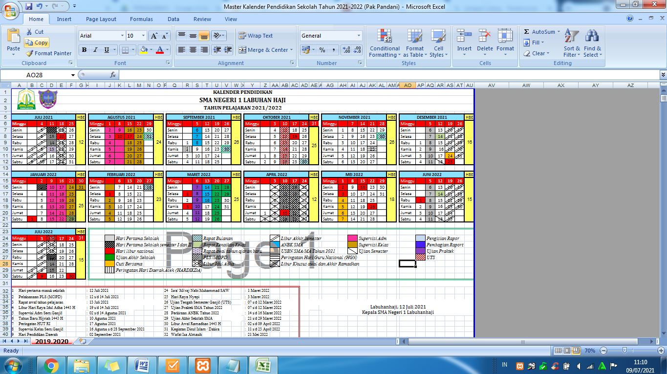 Master File Excel Kalender Pendidikan Aceh Tahun 2021/2022
