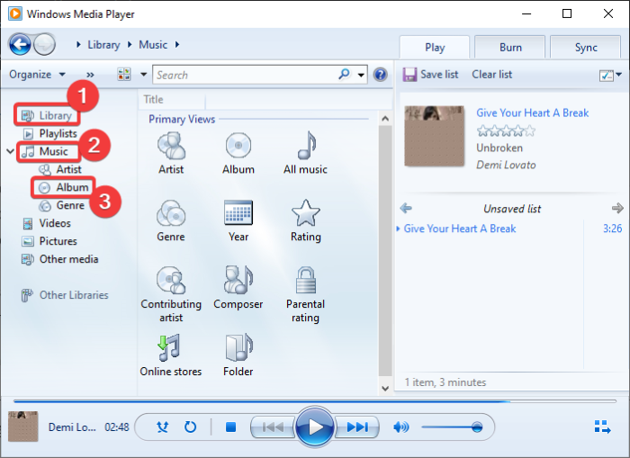 ดาวน์โหลดและเพิ่มชื่อเพลงใน Windows Media Player