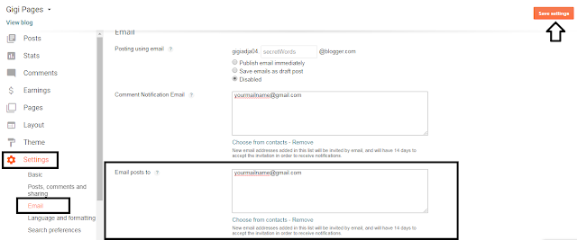 Blogger setting (email)