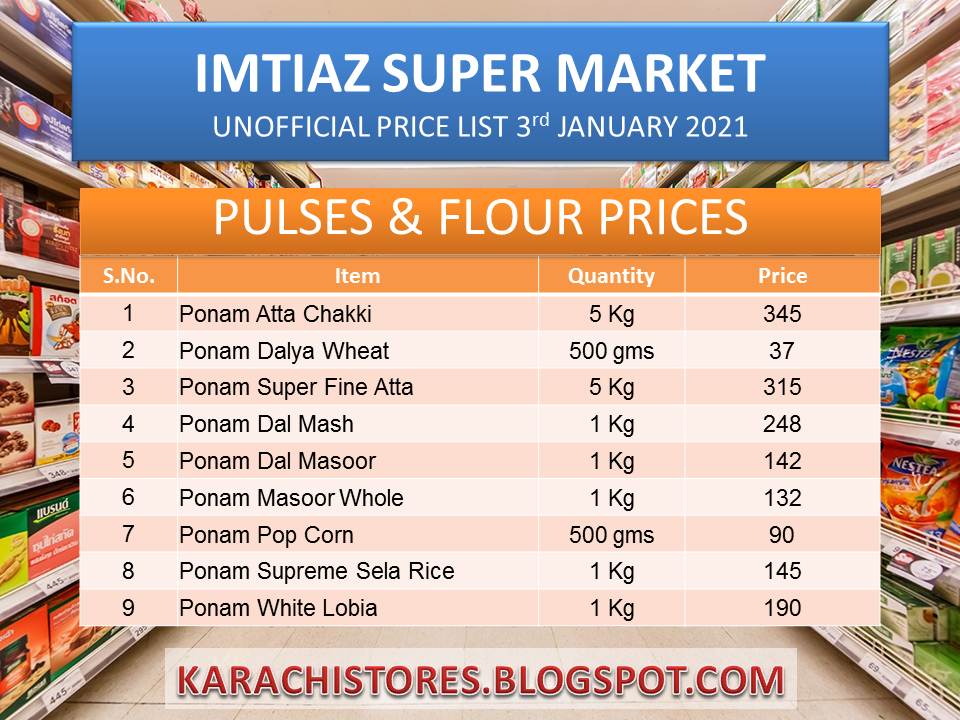 Imtiaz Super Market Jan 2021 Price List Daal & Atta