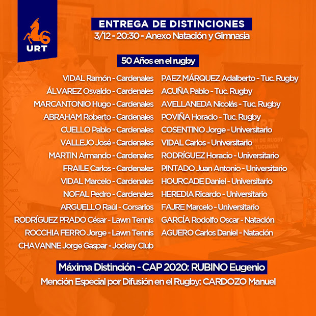 Entrega de distinciones de la Unión de Rugby de Tucumán