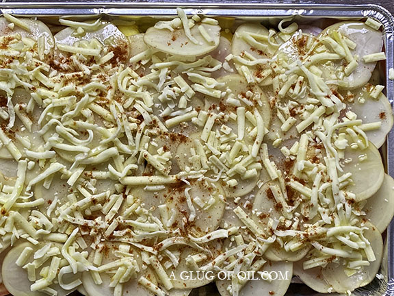 Potatoes and cheese added to vegetable bake