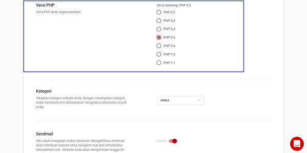 cara konfigurasi php di 000Webhost