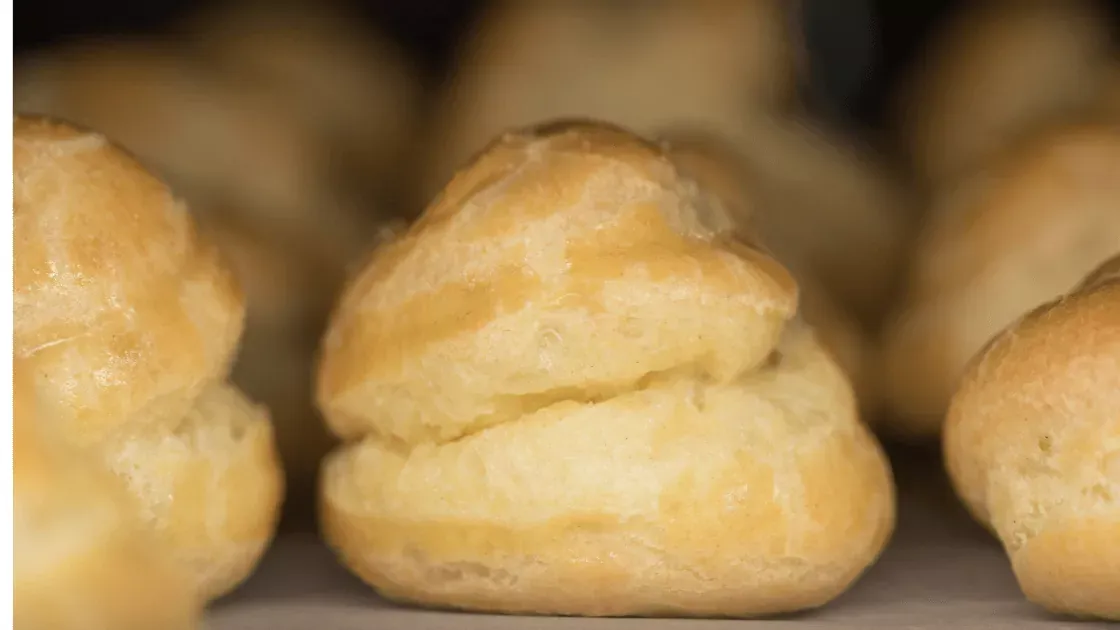 Puffed choux pieces are golden brown