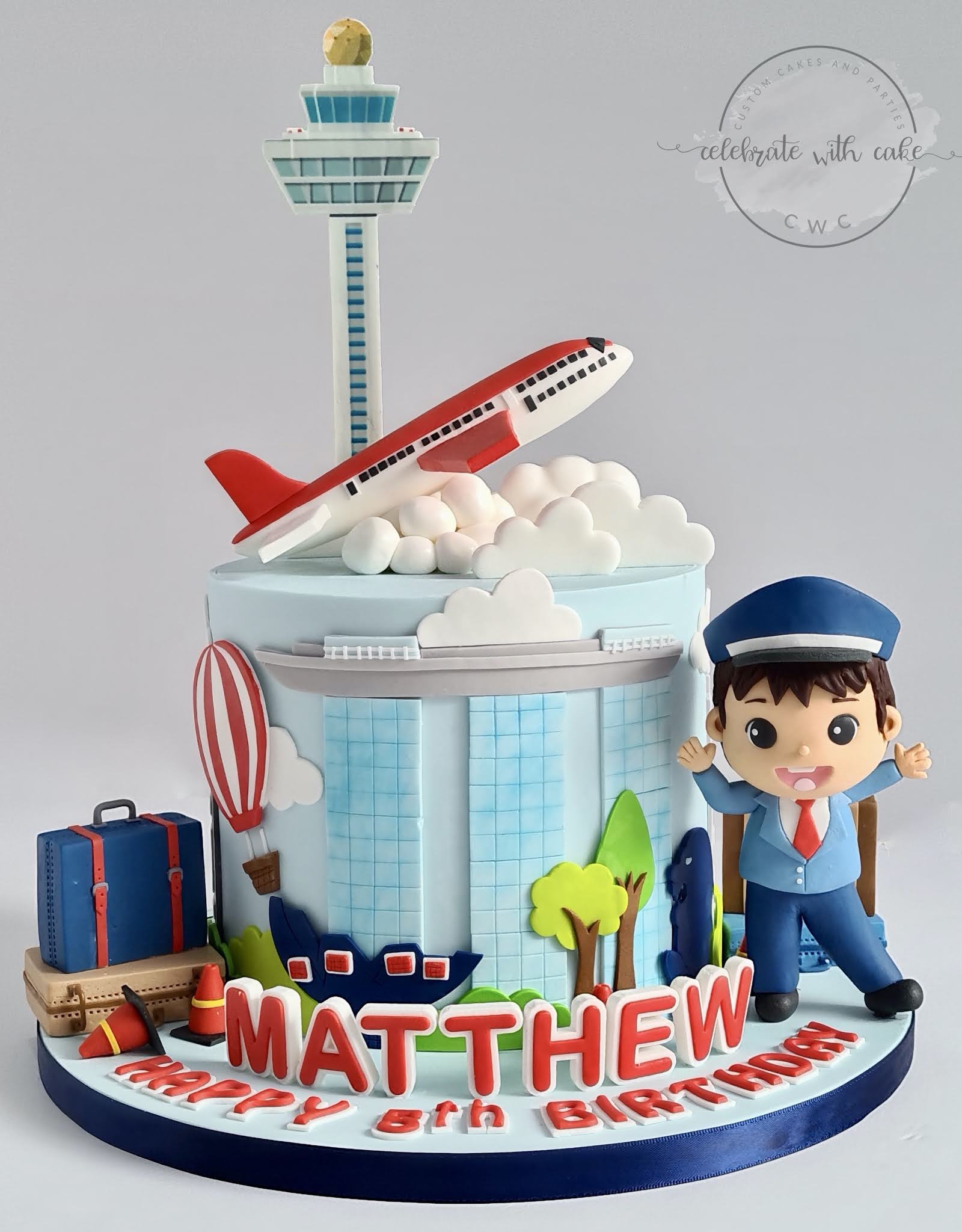 Celebrate with Cake! Pilot and airport themed single tier Cake