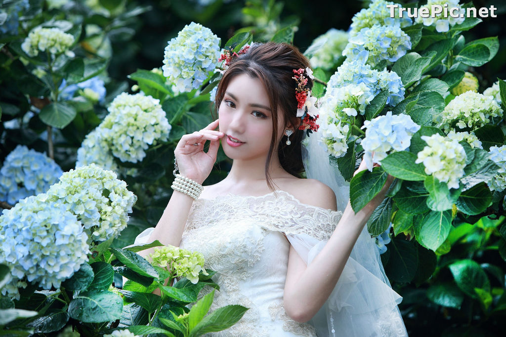 Image Taiwanese Model - 張倫甄 - Beautiful Bride and Hydrangea Flowers - TruePic.net - Picture-52