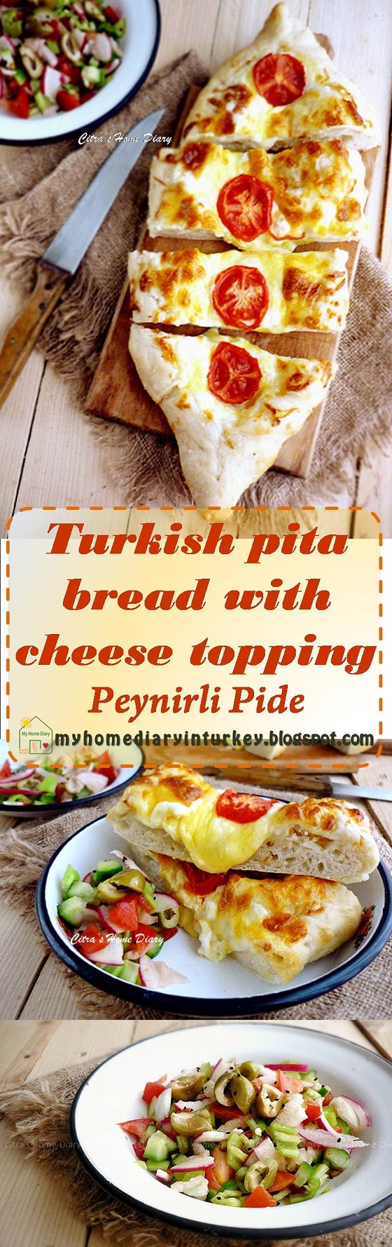 Peynirli Pide / #Turkish #pita bread with cheese topping Serve with Çoban salata | Çitra's HOme Diary. #çobansalatası #saladrecipe #turkishfood #turkishpide #cheesepide #peynirlipide #resepmasakanturki #turkishpide #pitabread