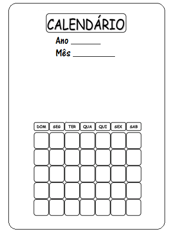 Cantinho da Tia Vanessa: Calendário para preencher