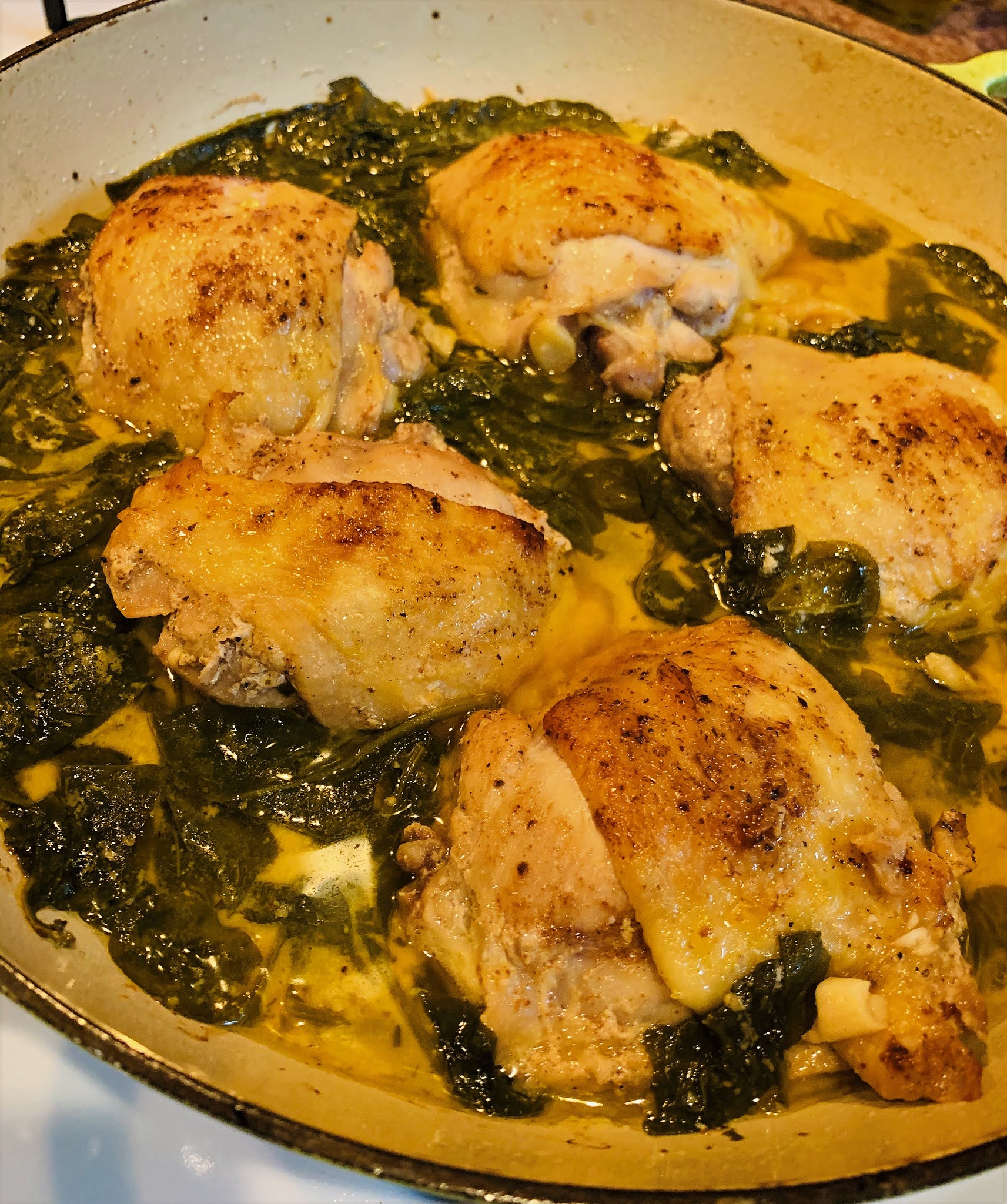 Jersey Girl in the Kitchen: Chicken Thighs with Spinach