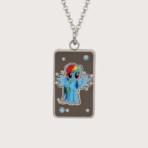 Rainbow Dash Silver Plated Crystal Dog Tag Pendant Necklace