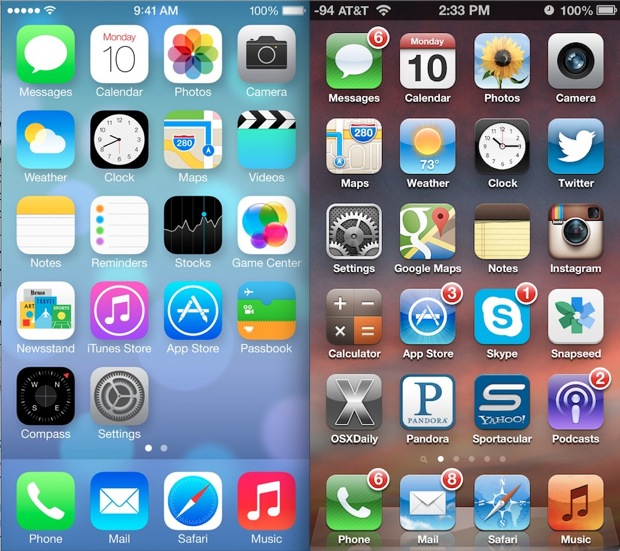 iOS 7 VS. iOS 6 Home Screen UI Comparison