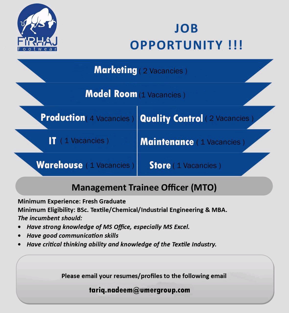 Firhaj Footwear Pvt Ltd Job Management Trainee Officer 2020 Engineering Career Opportunities